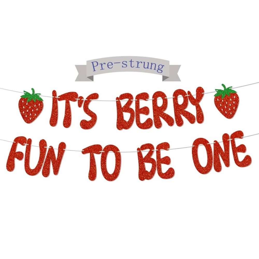 Strawberry 1st birthday banner pre-strung